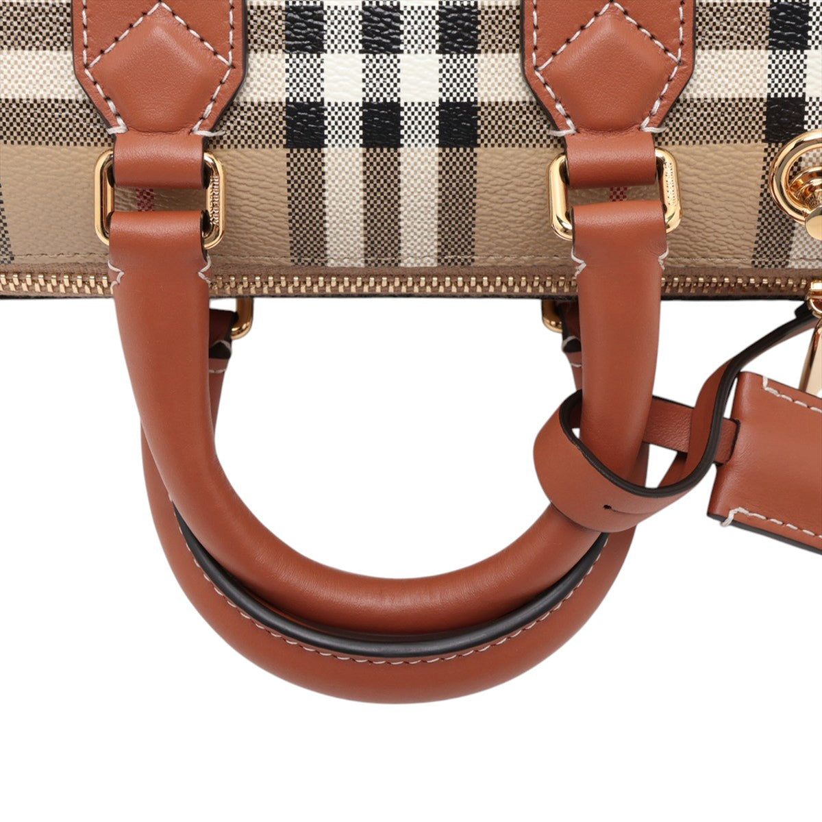 Burberry House Check Coated Canvas Boston Bag — Beige