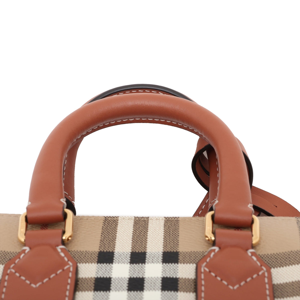 Burberry House Check Coated Canvas Boston Bag — Beige