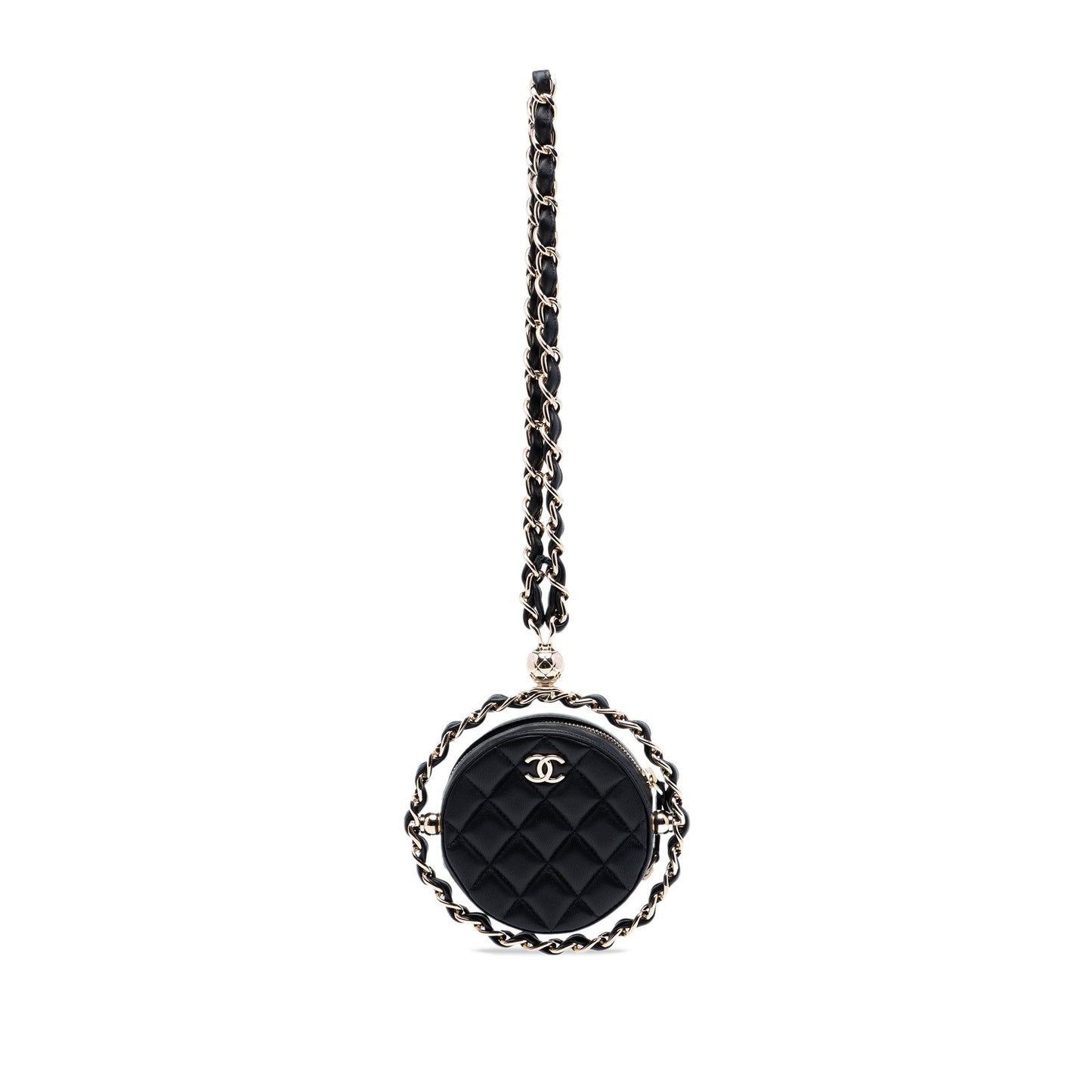 Chanel CC Quilted Lambskin Round Chain Around Clutch With Chain