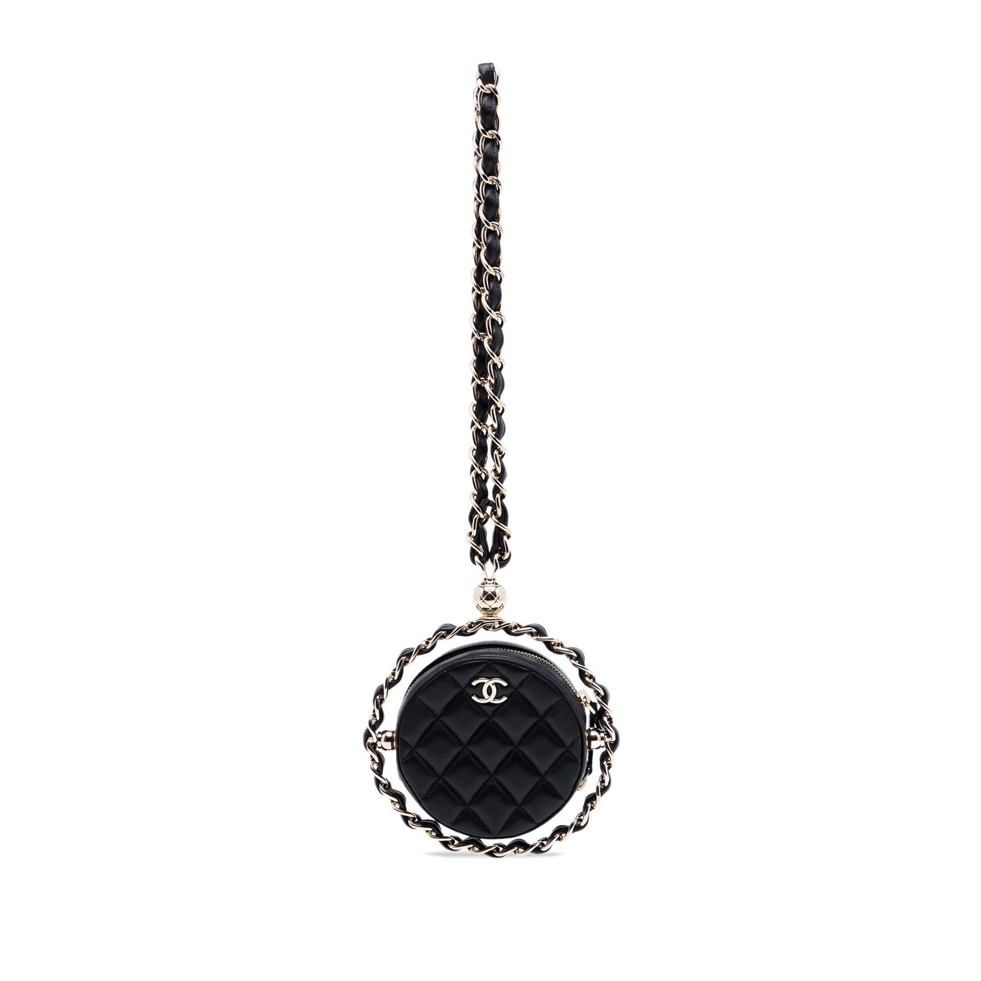Chanel CC Quilted Lambskin Round Chain Around Clutch With Chain