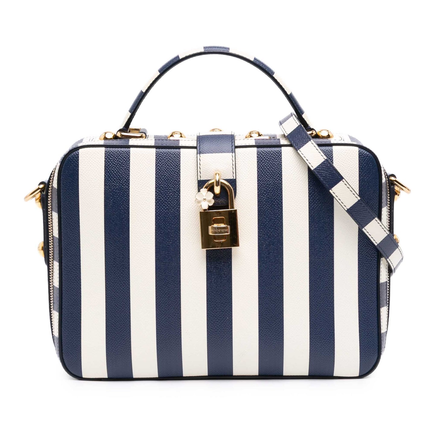 Dolce & Gabbana Leather Striped Box Top Handle Bag