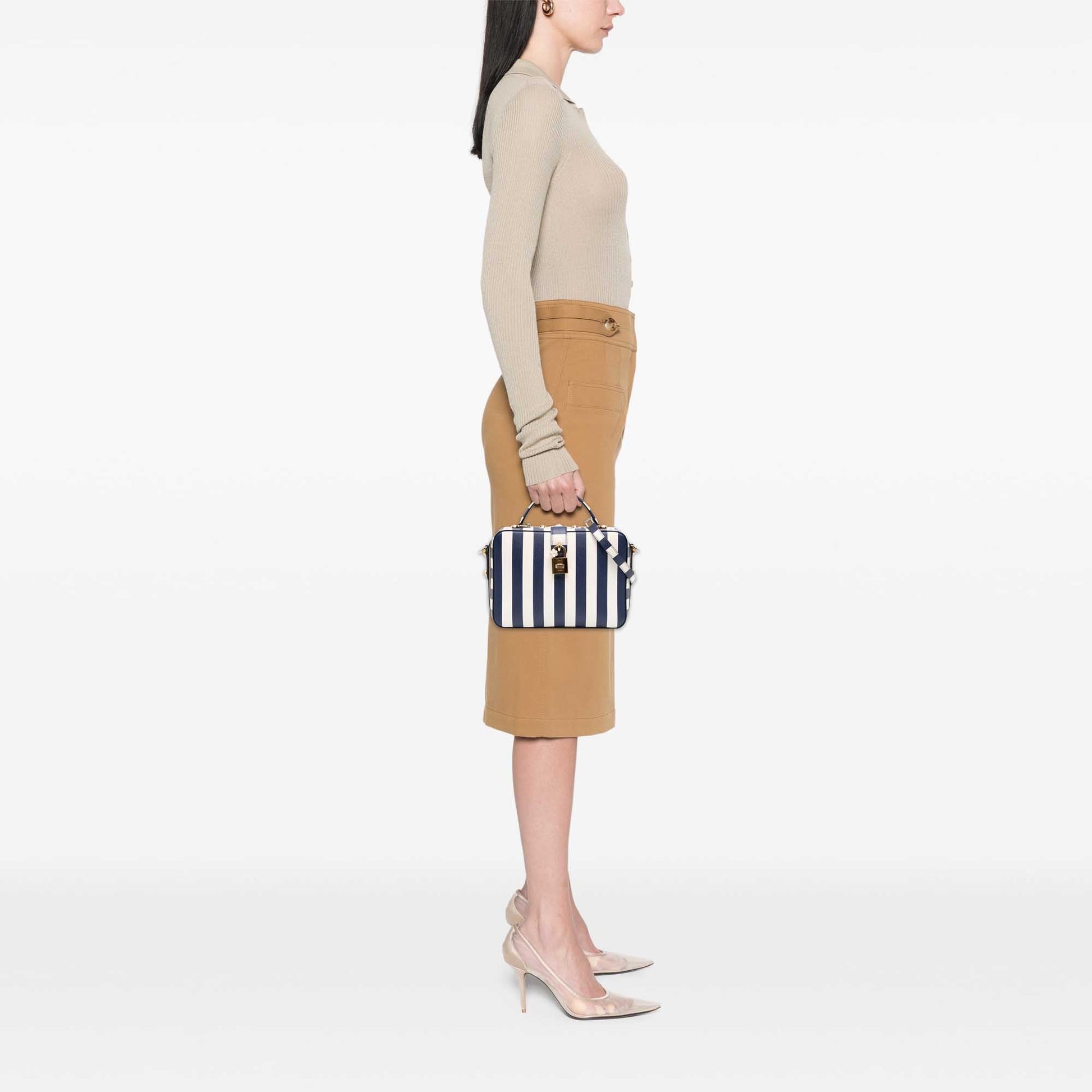 Dolce & Gabbana Leather Striped Box Top Handle Bag
