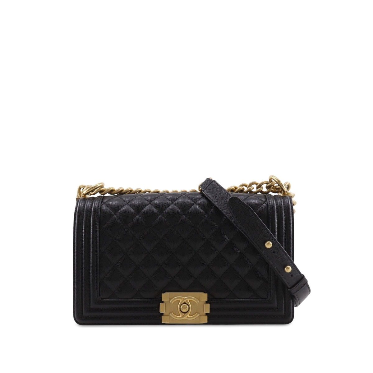 Chanel Old Medium Quilted Caviar Boy Flap — Black