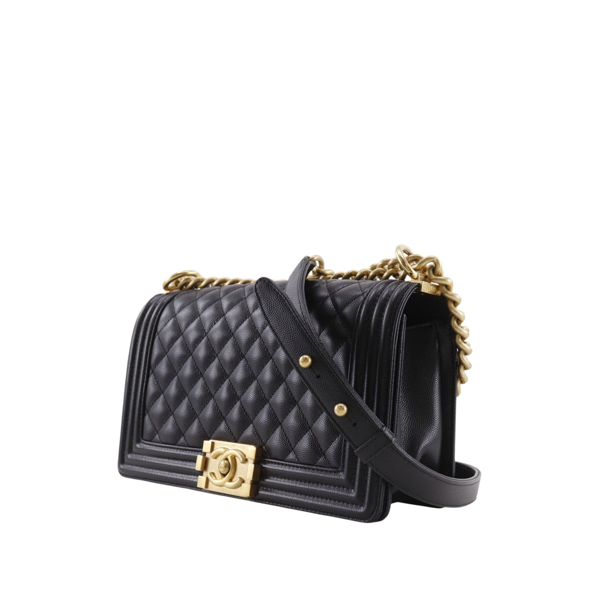 Chanel Old Medium Quilted Caviar Boy Flap — Black