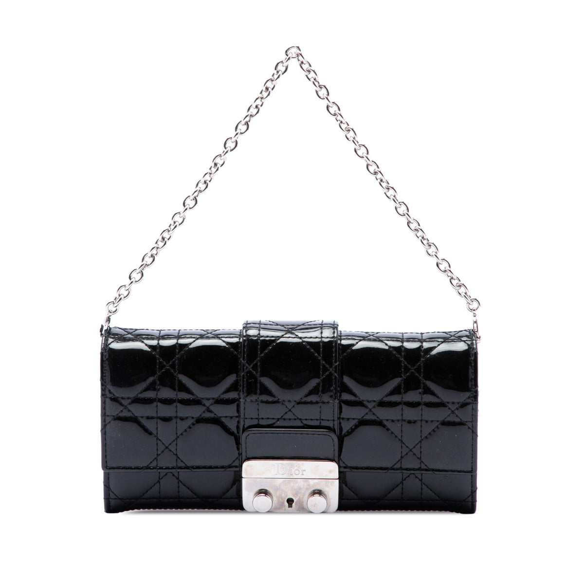 Dior Patent Cannage Miss Dior Wallet on Chain — Black