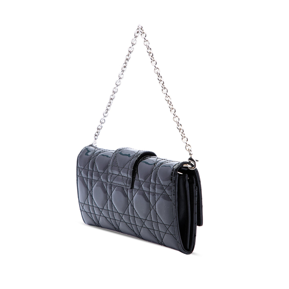 Dior Patent Cannage Miss Dior Wallet on Chain — Black