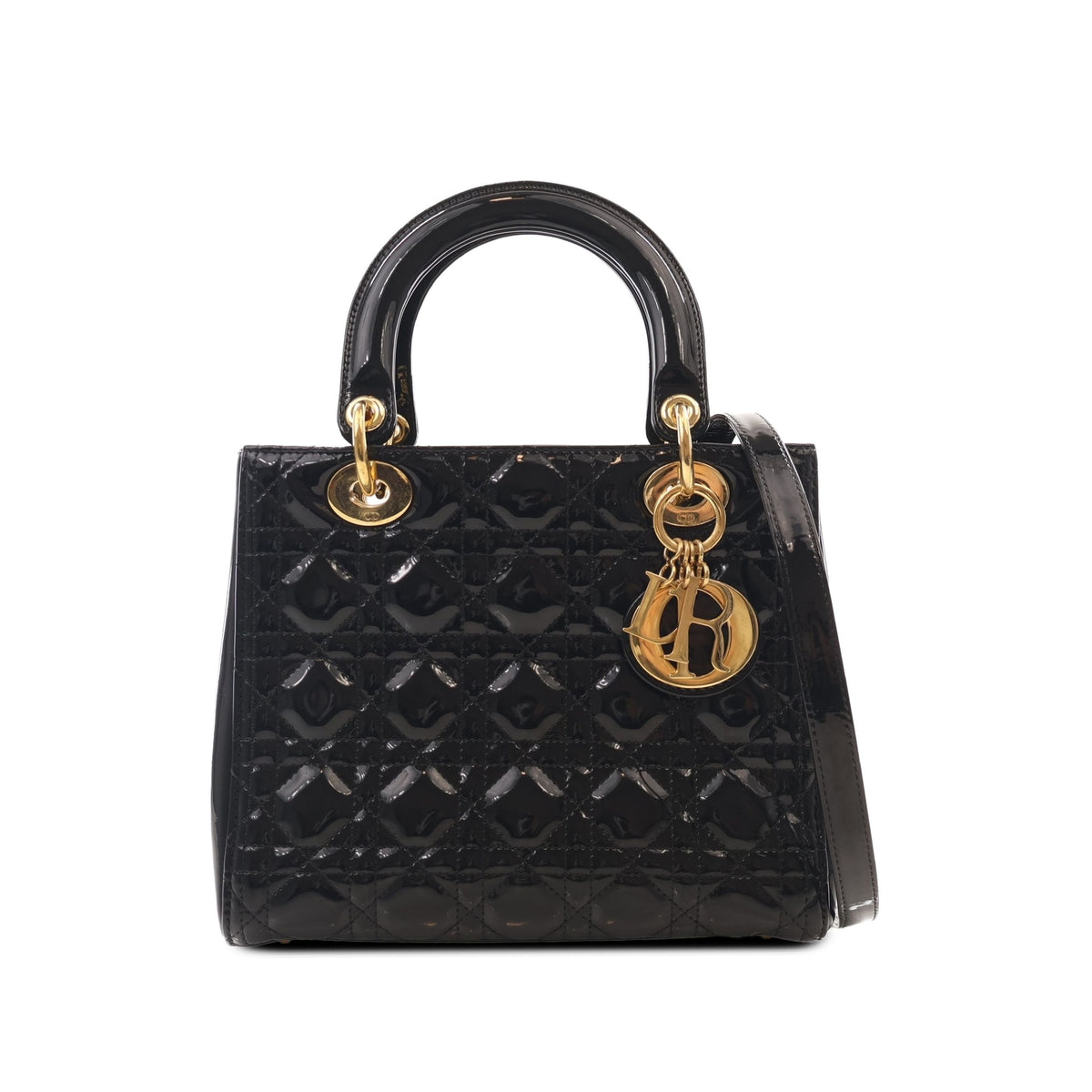 Dior Medium Patent Cannage Lady Dior — Black