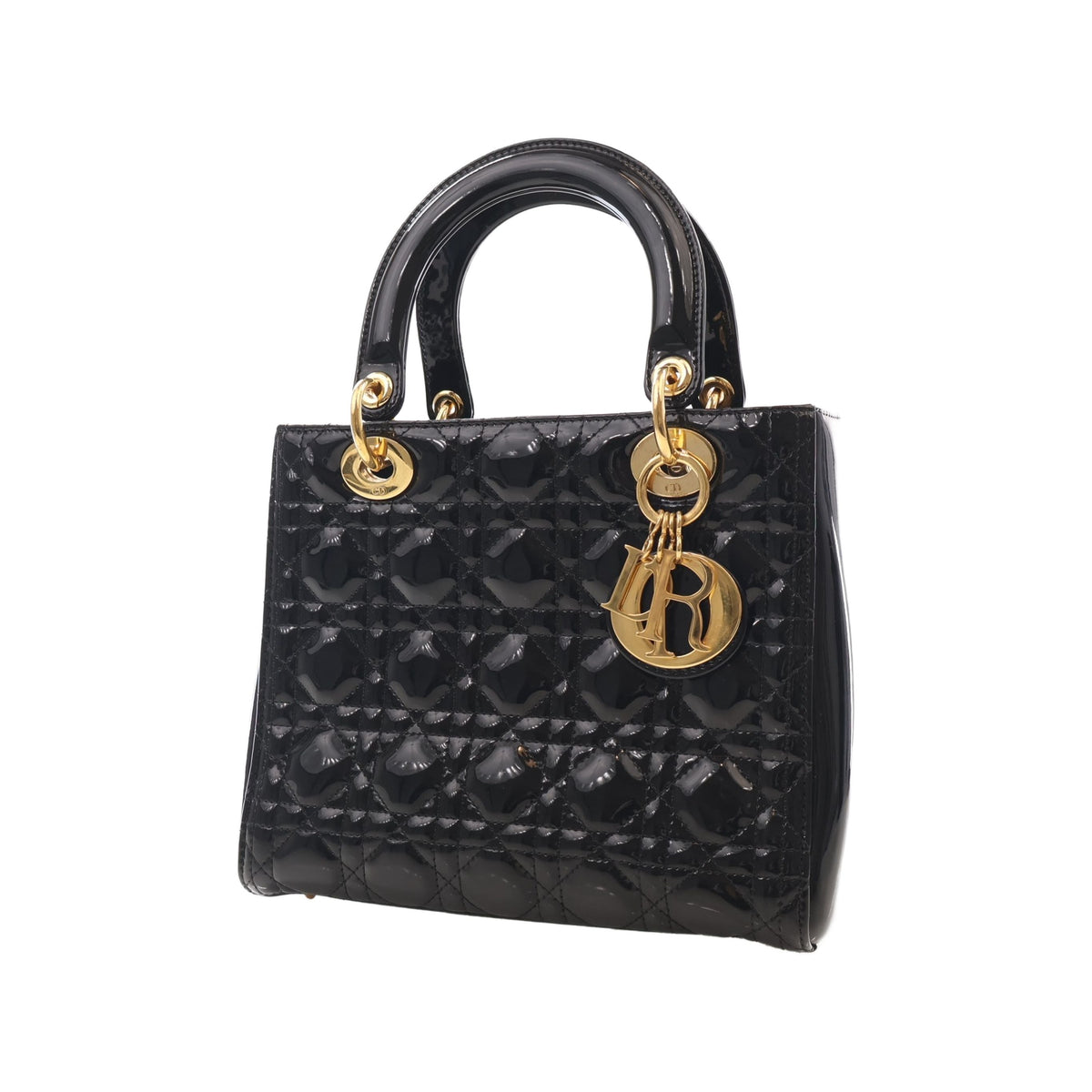 Dior Medium Patent Cannage Lady Dior — Black