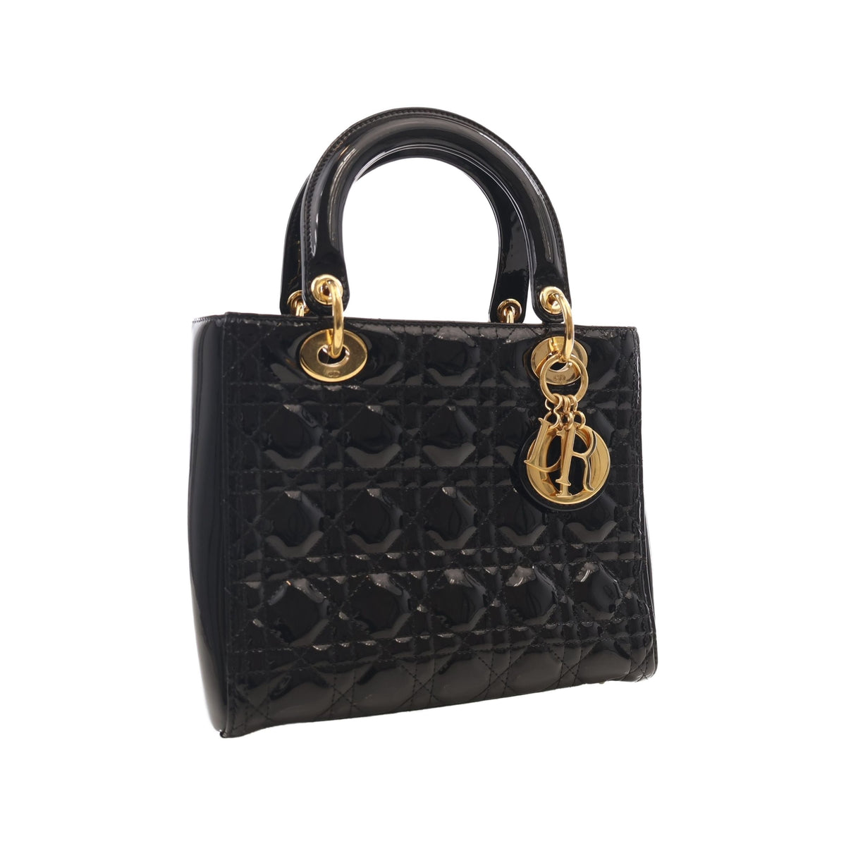 Dior Medium Patent Cannage Lady Dior — Black