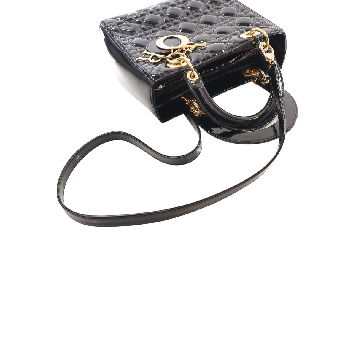 Dior Medium Patent Cannage Lady Dior — Black