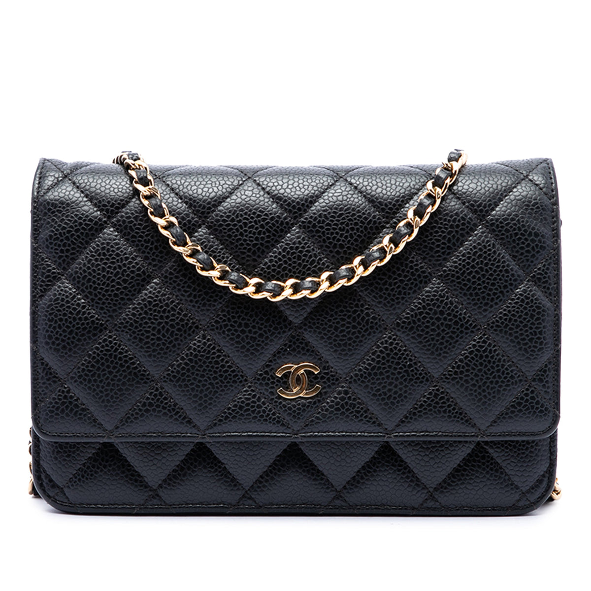 Chanel CC Quilted Caviar Wallet on Chain — Black