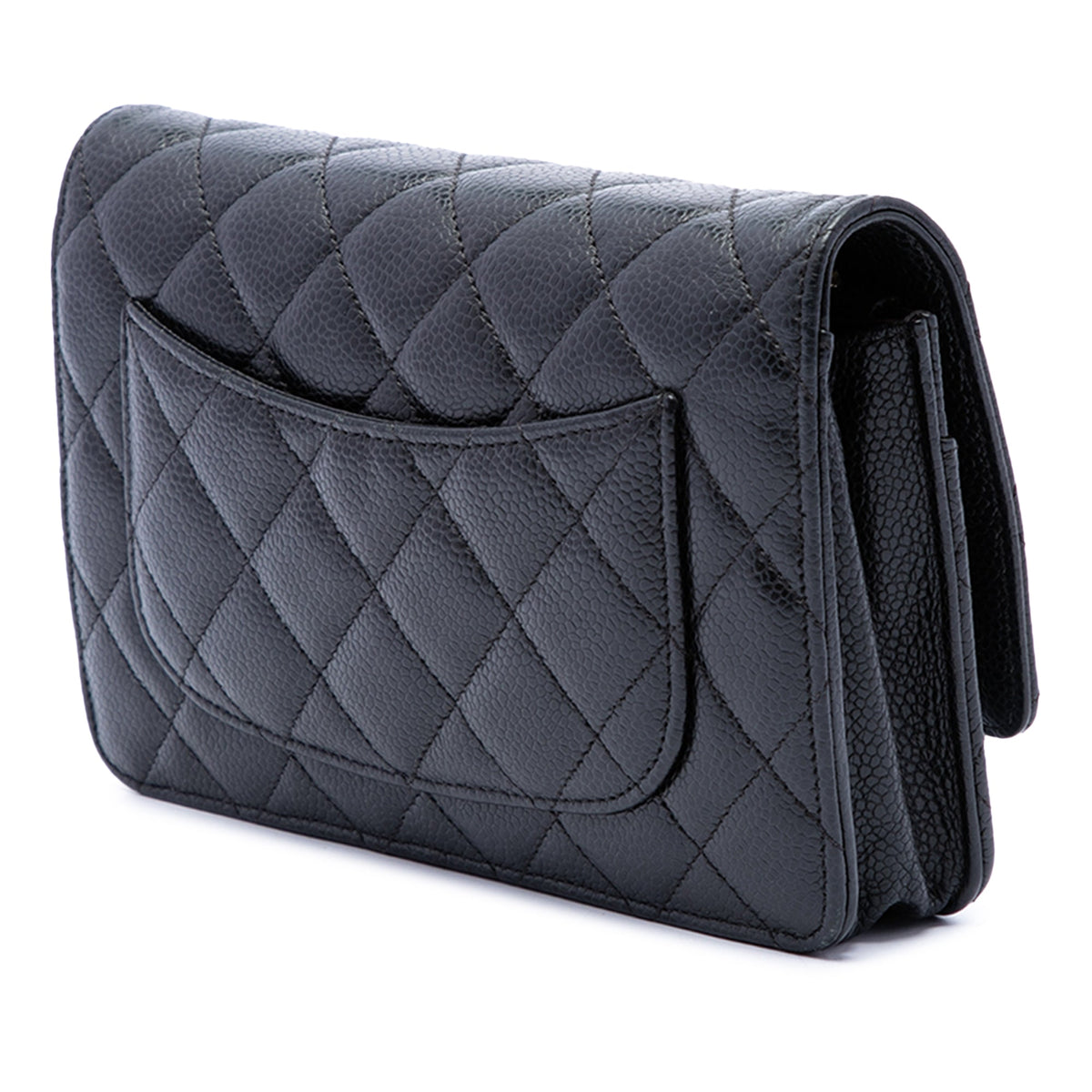 Chanel CC Quilted Caviar Wallet on Chain — Black