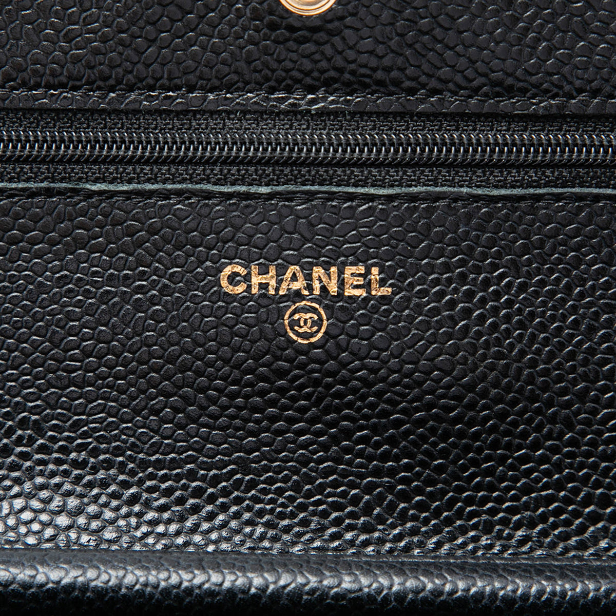 Chanel CC Quilted Caviar Wallet on Chain — Black
