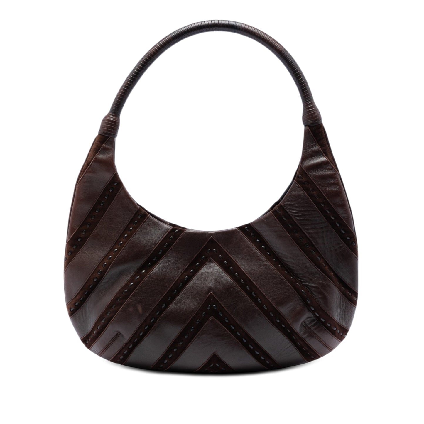 Ferragamo Chevron Calfskin and Studded Suede Hobo