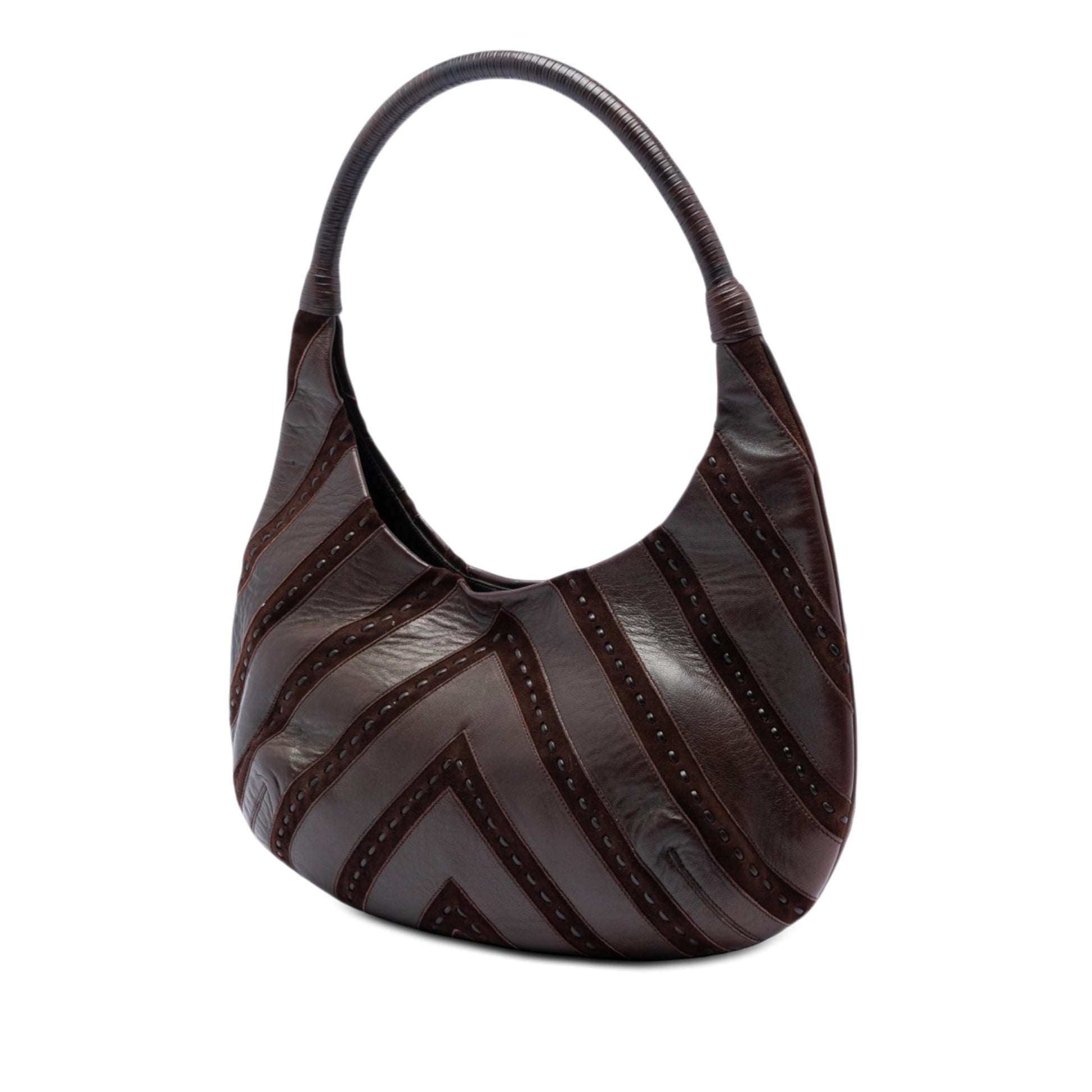 Ferragamo Chevron Calfskin and Studded Suede Hobo