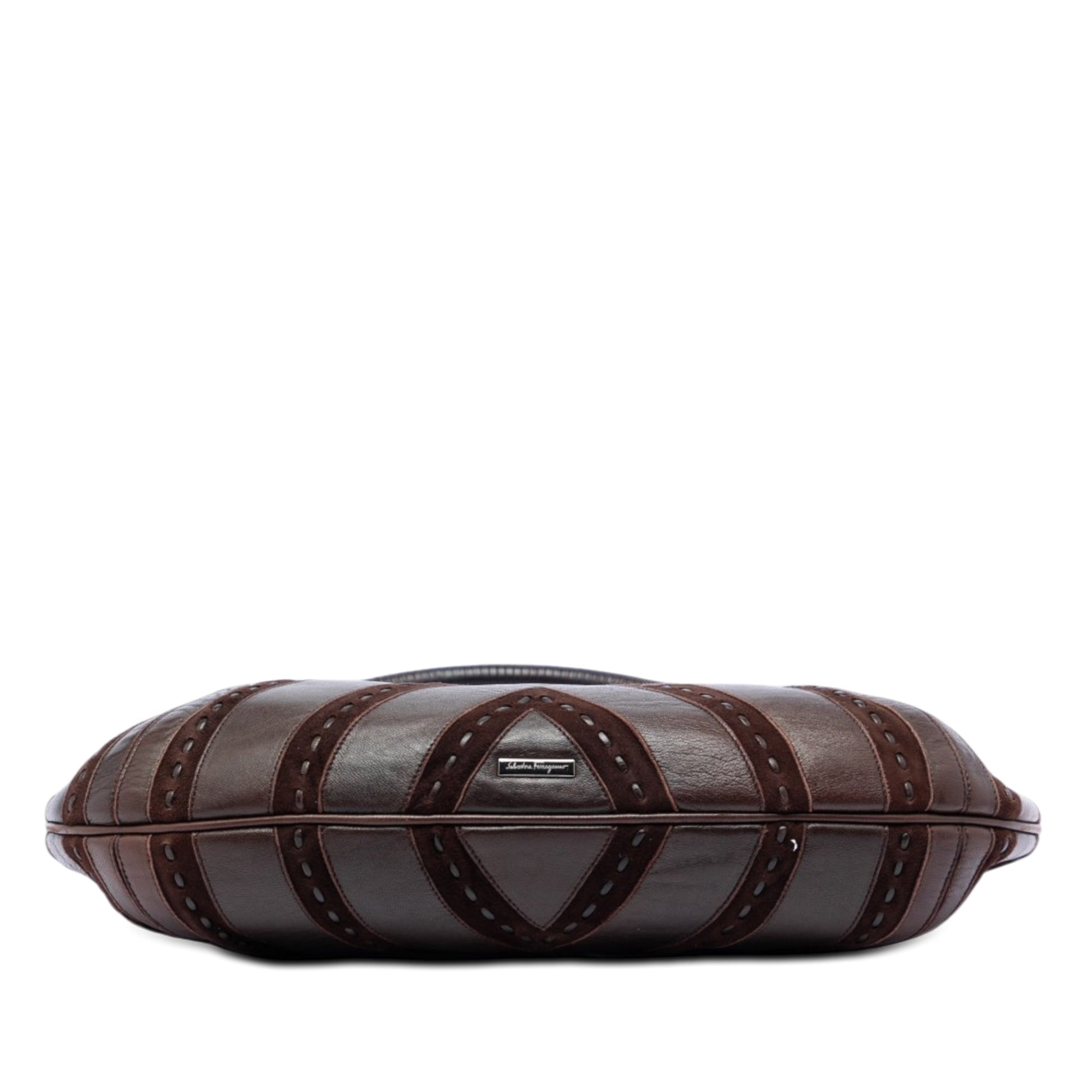 Ferragamo Chevron Calfskin and Studded Suede Hobo