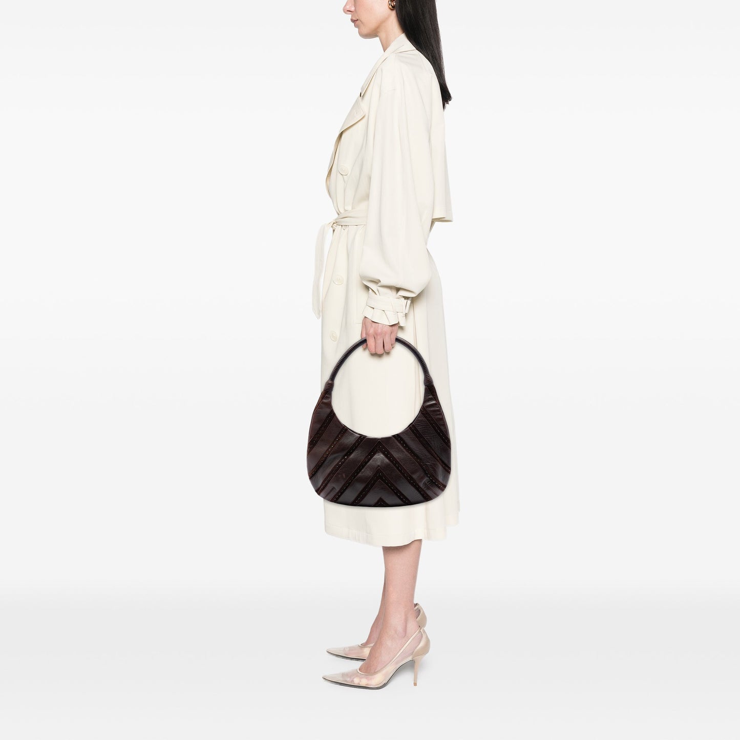 Ferragamo Chevron Calfskin and Studded Suede Hobo