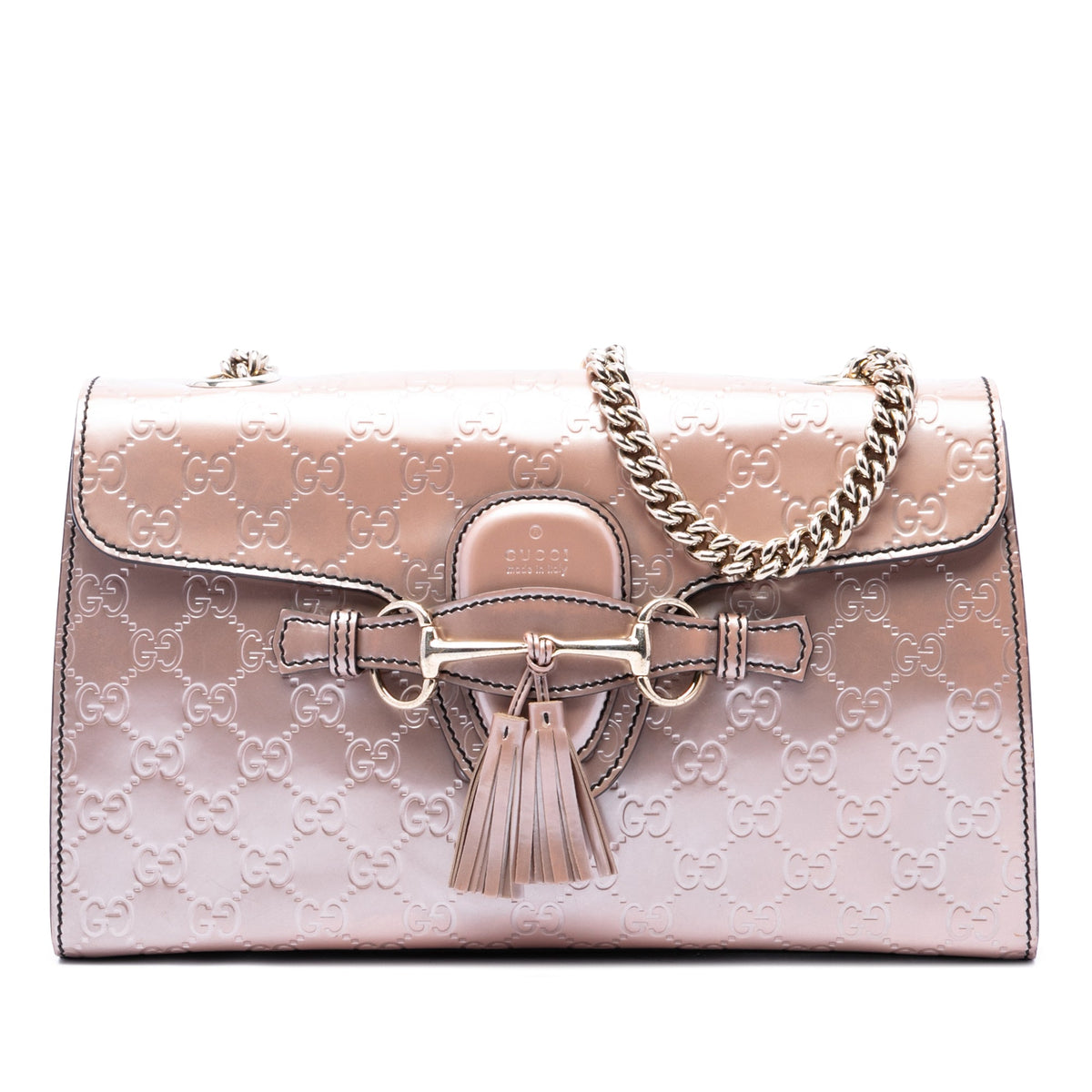 Gucci Medium Guccissima Patent Emily Shoulder Bag — Pink