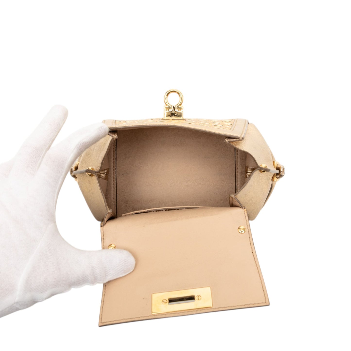 Mini Metallic Woven Leather Gancini Sofia Satchel