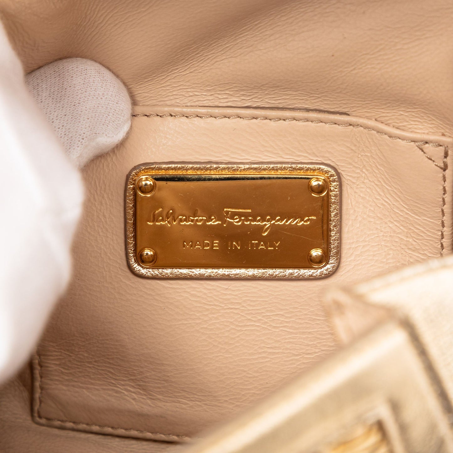 Mini Metallic Woven Leather Gancini Sofia Satchel