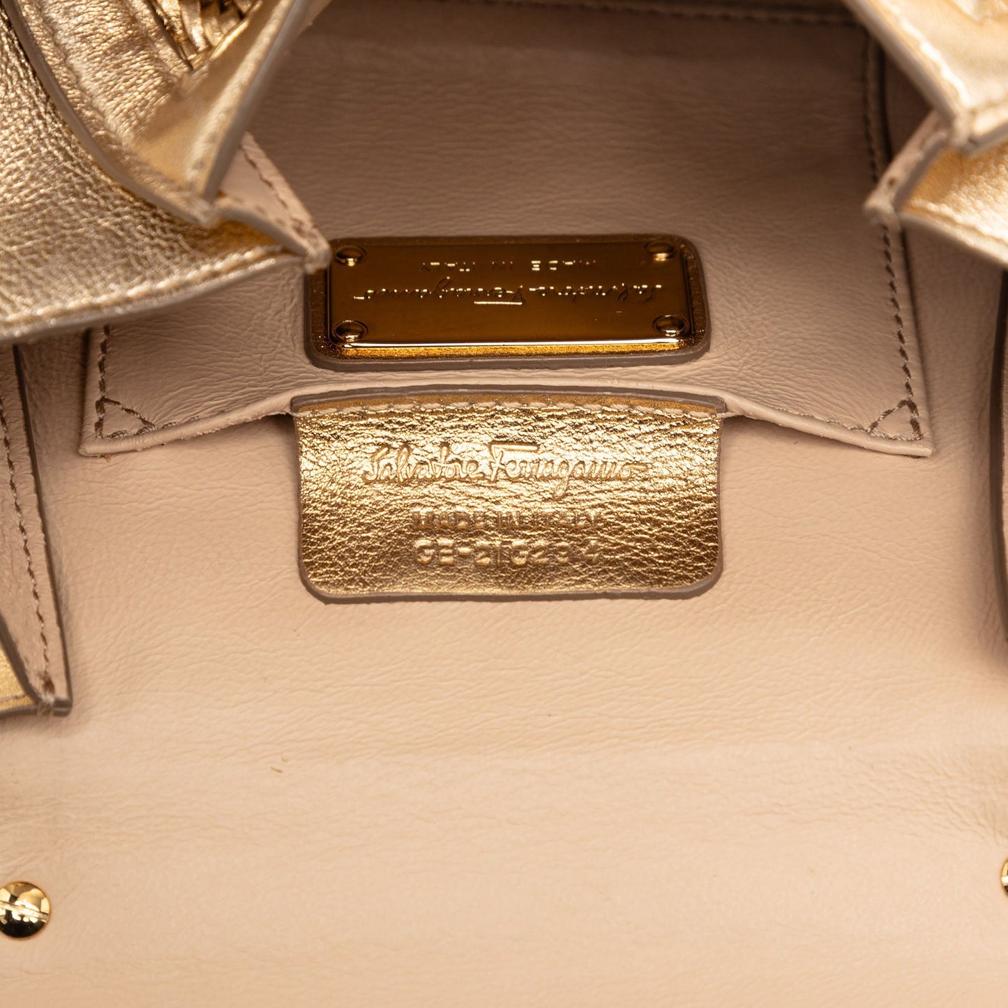 Mini Metallic Woven Leather Gancini Sofia Satchel