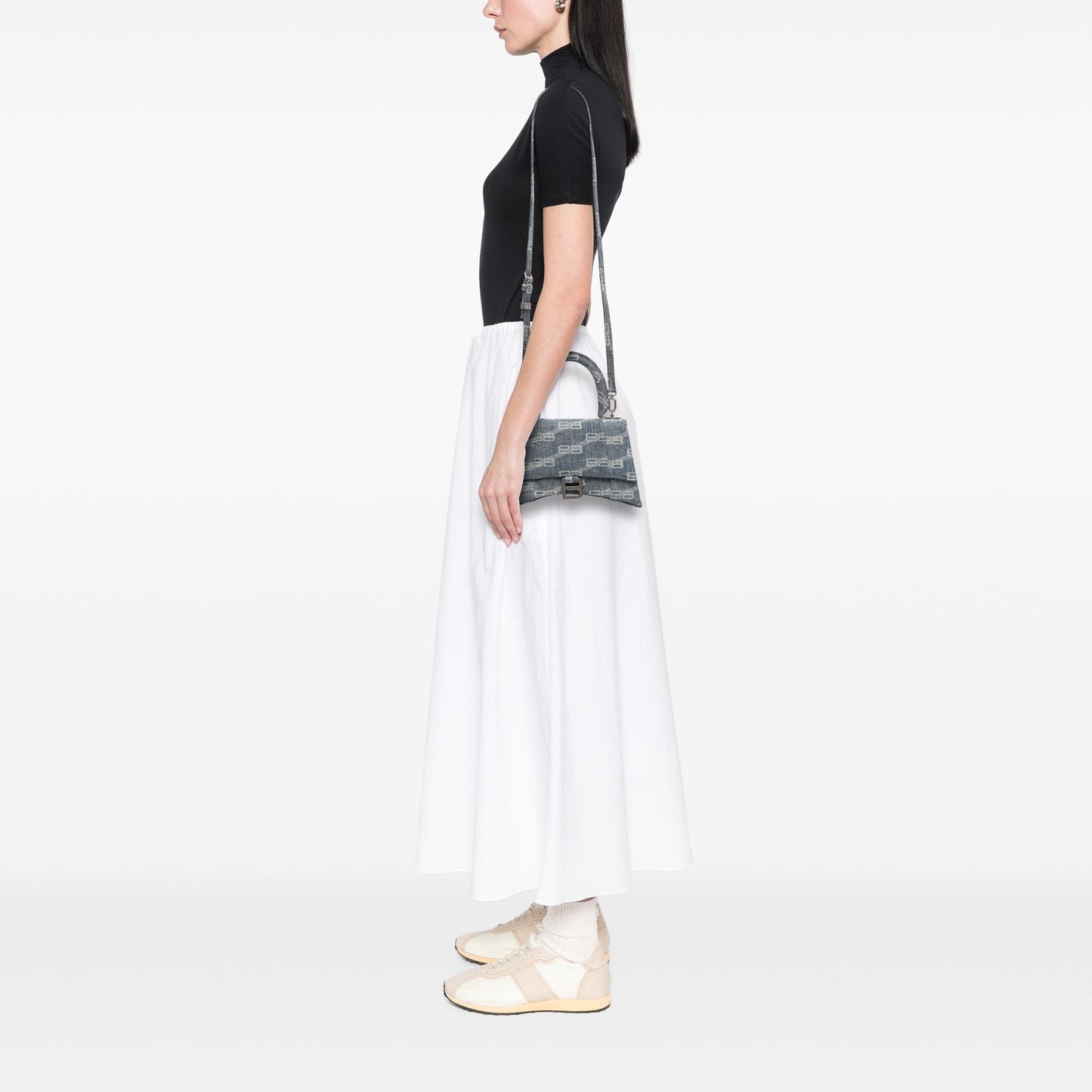 Balenciaga Small BB Monogram Denim Hourglass Top Handle Bag