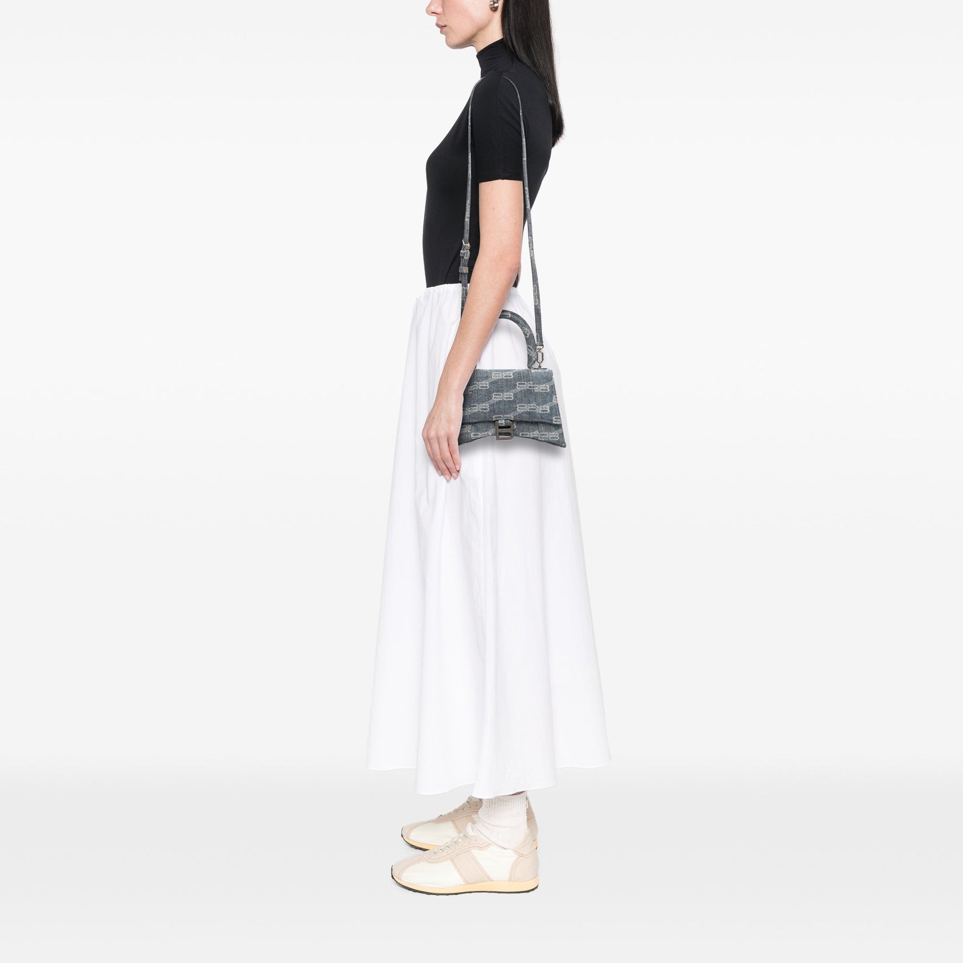 Balenciaga Small BB Monogram Denim Hourglass Top Handle Bag