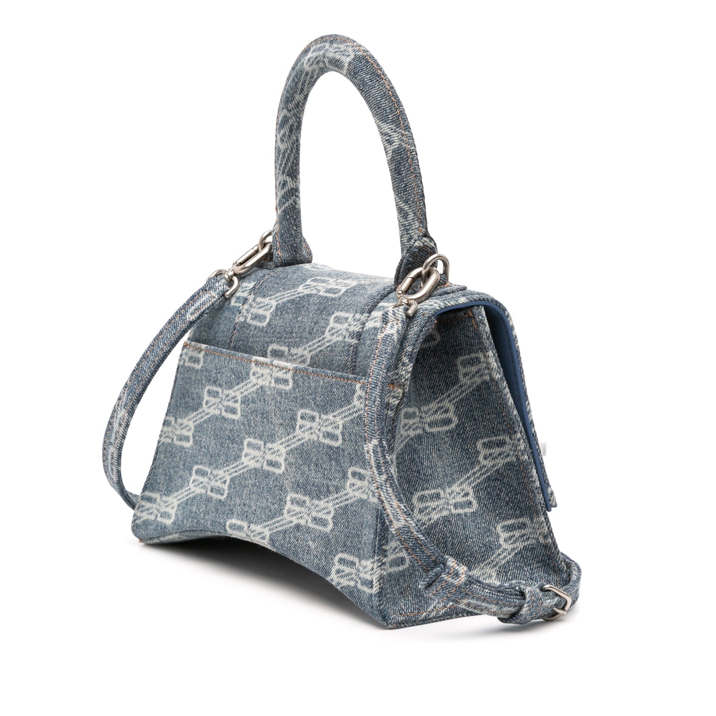 Balenciaga Small BB Monogram Denim Hourglass Top Handle Bag