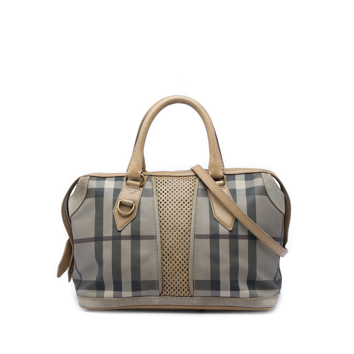 Burberry Smoke Check Coated Canvas Gilmoure Satchel — Gray