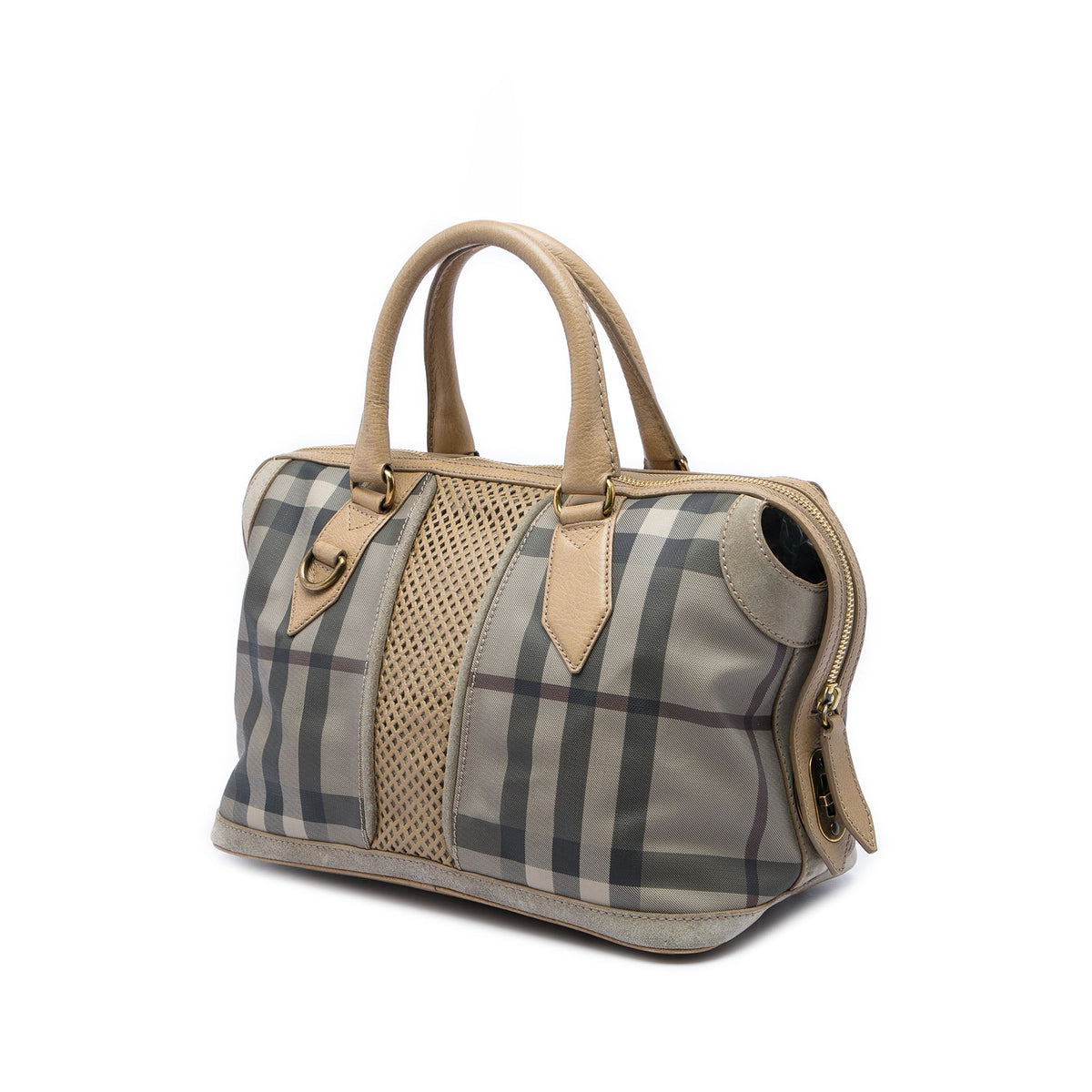 Burberry Smoke Check Coated Canvas Gilmoure Satchel — Gray
