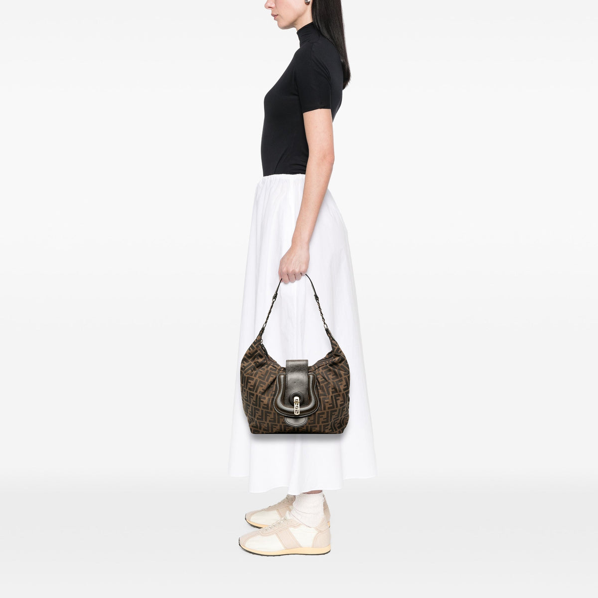 Fendi Zucca Canvas Borsa B Hobo — Brown