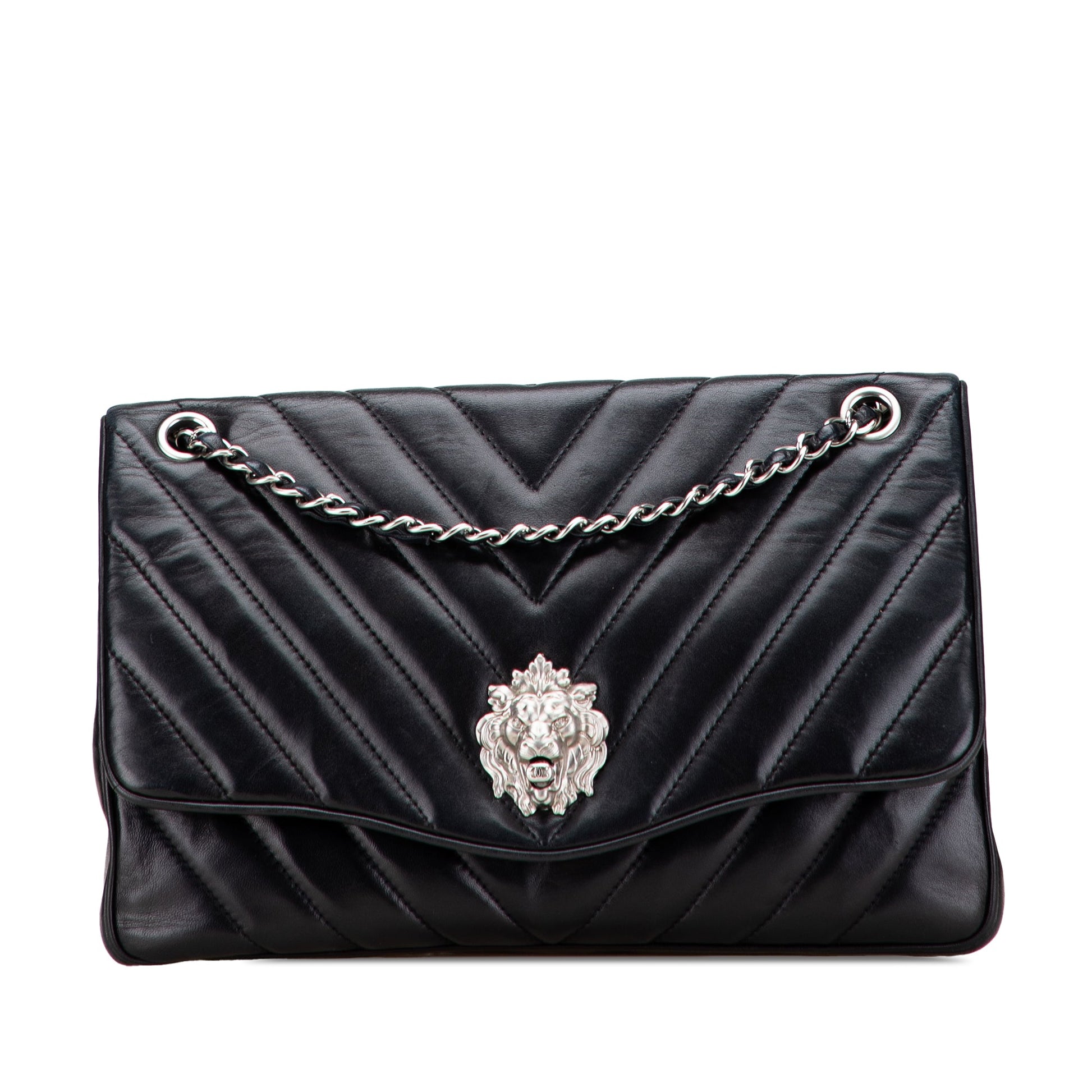 Chanel Jumbo Chevron Lambskin Leo Lion Flap