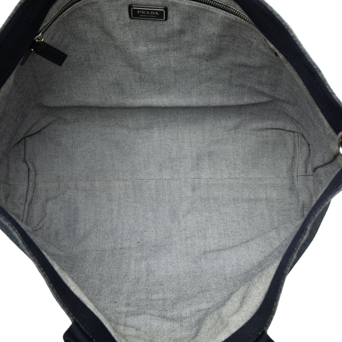 Prada Debossed Denim Logo Drill Tote — Blue
