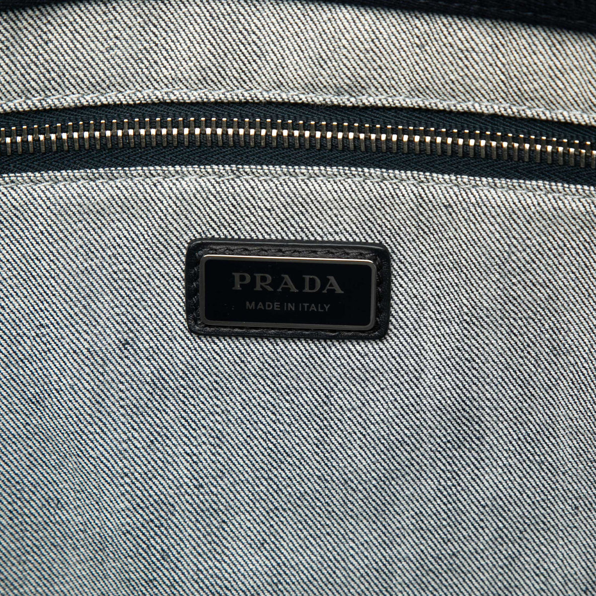 Prada Debossed Denim Logo Drill Tote — Blue