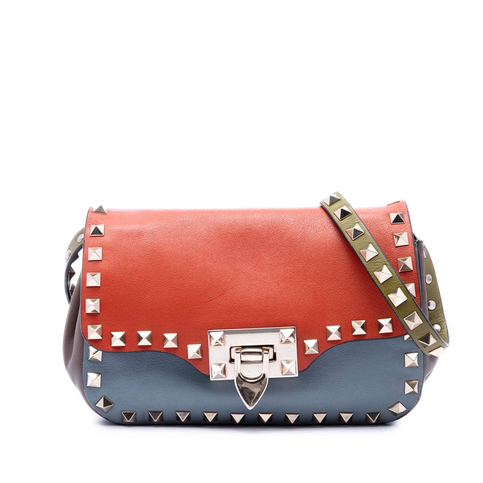Valentino Tricolor Leather Rockstud Flip Lock Flap