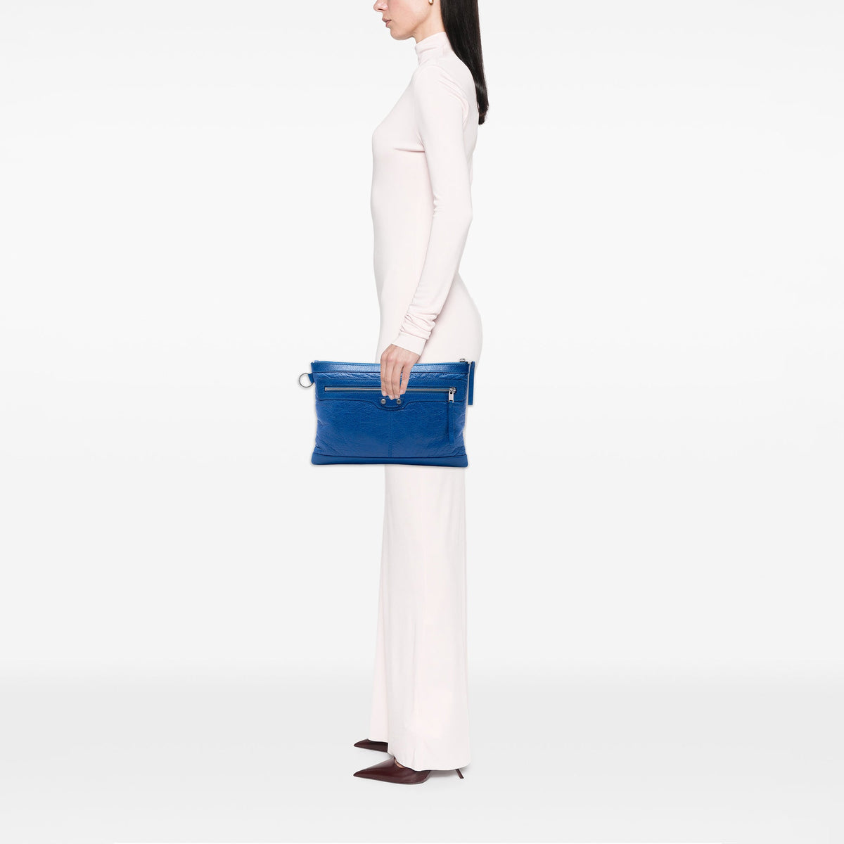 Balenciaga Lambskin Motocross Classic Clip Clutch M — Blue
