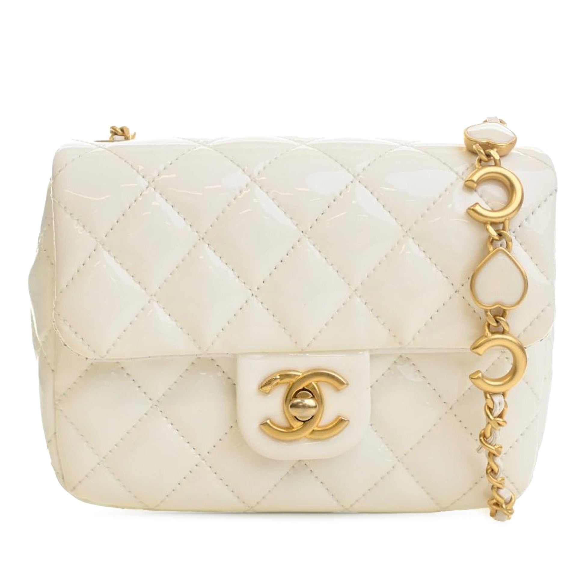 Chanel Mini Square Classic Patent Enamel Coco Hearts Single Flap
