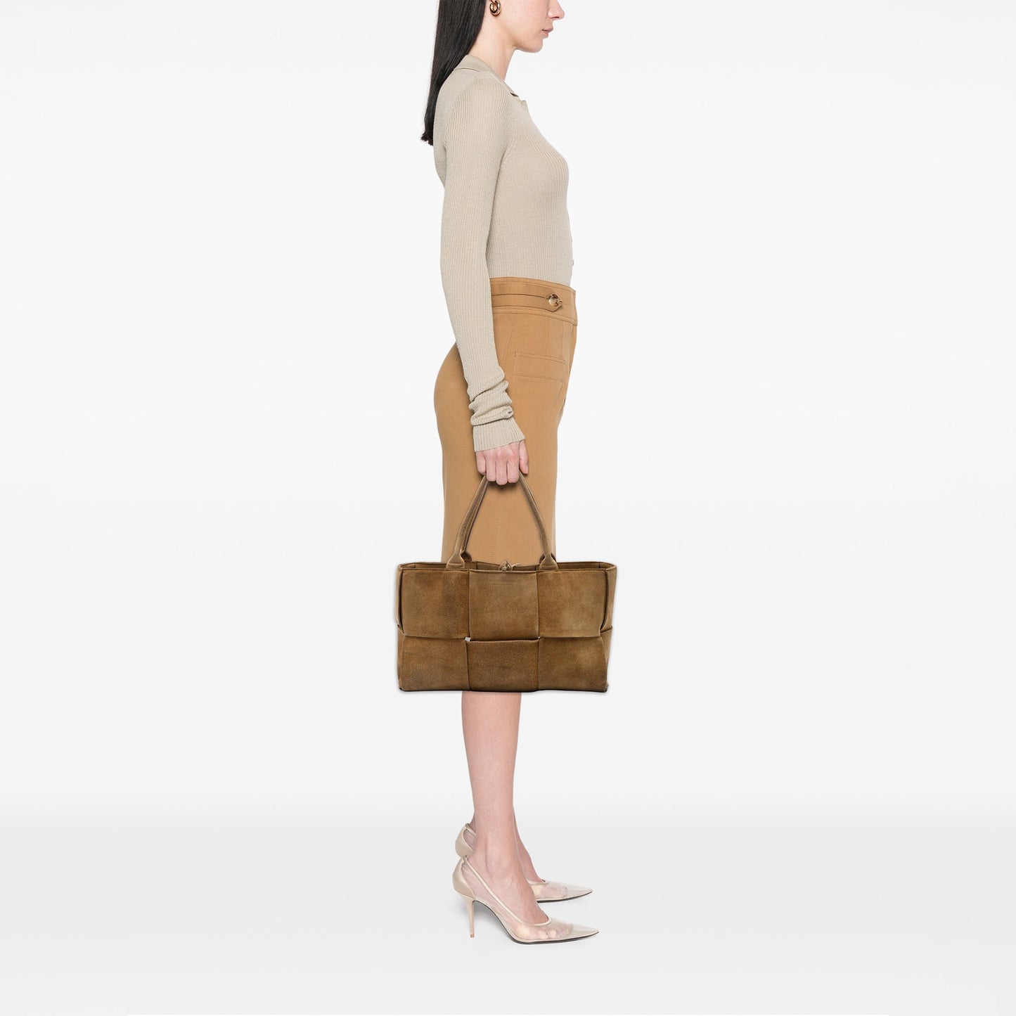 Bottega Veneta Medium Suede Maxi Intrecciato Arco Tote