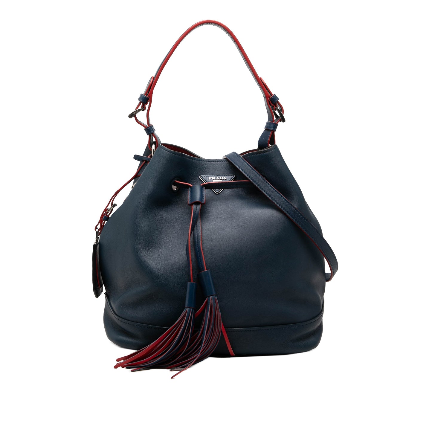 Prada Soft Calf Tassel Convertible Drawstring Bucket Bag