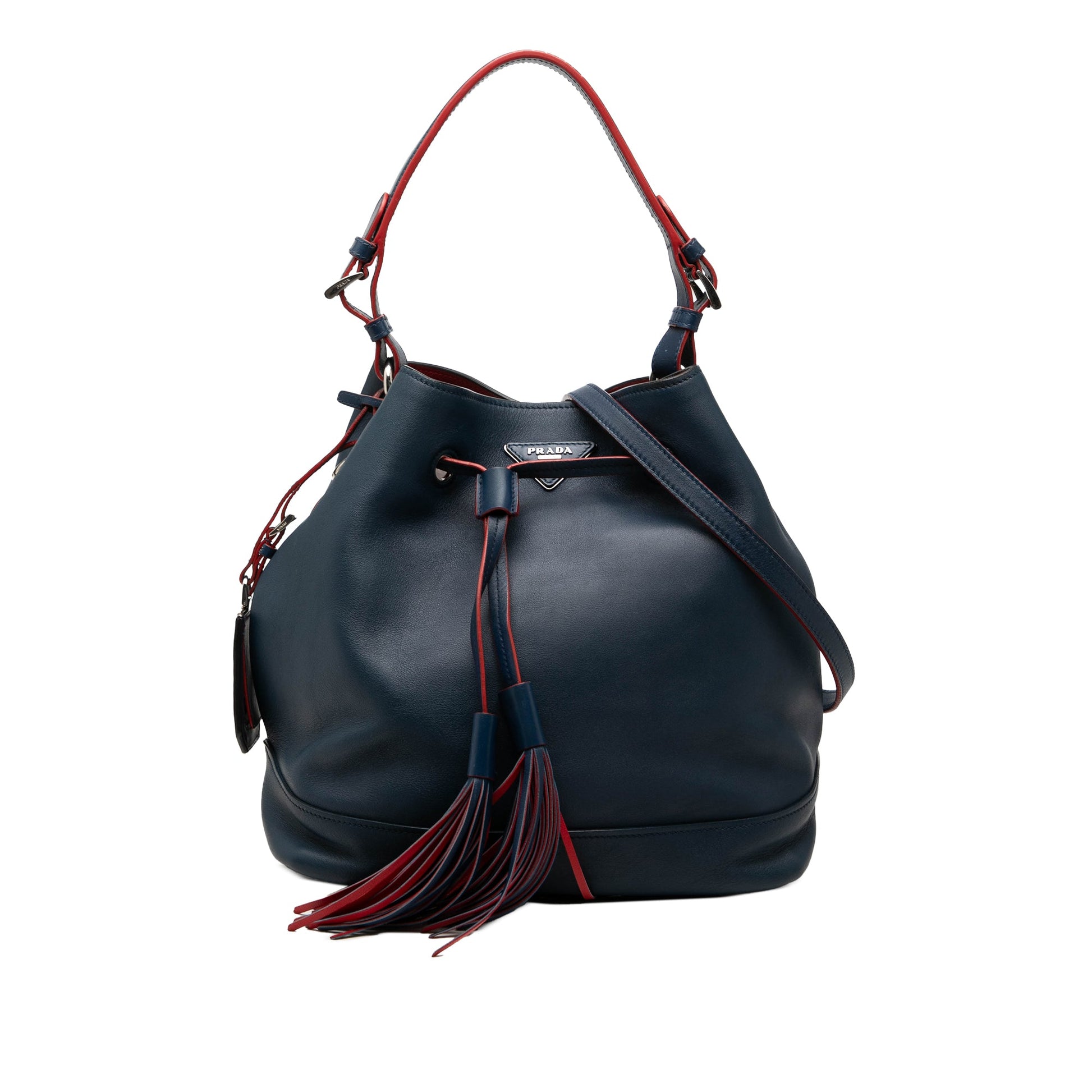 Prada Soft Calf Tassel Convertible Drawstring Bucket Bag