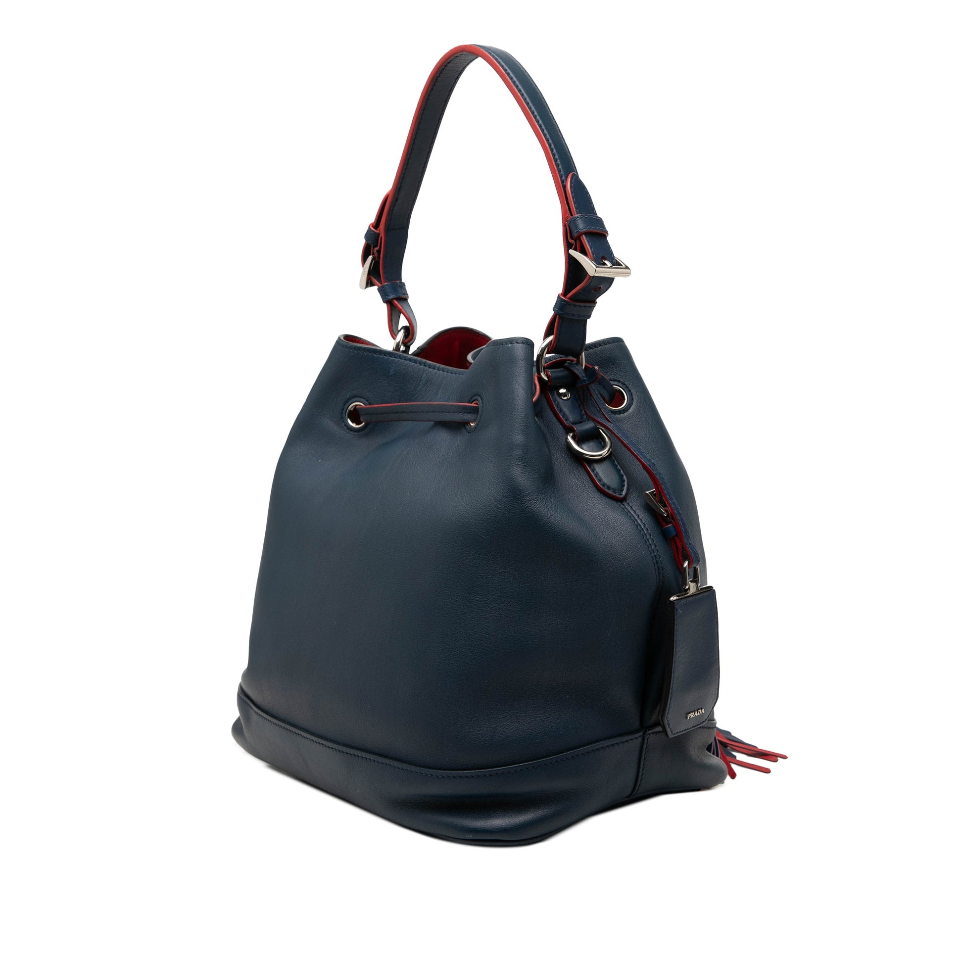Prada Soft Calf Tassel Convertible Drawstring Bucket Bag