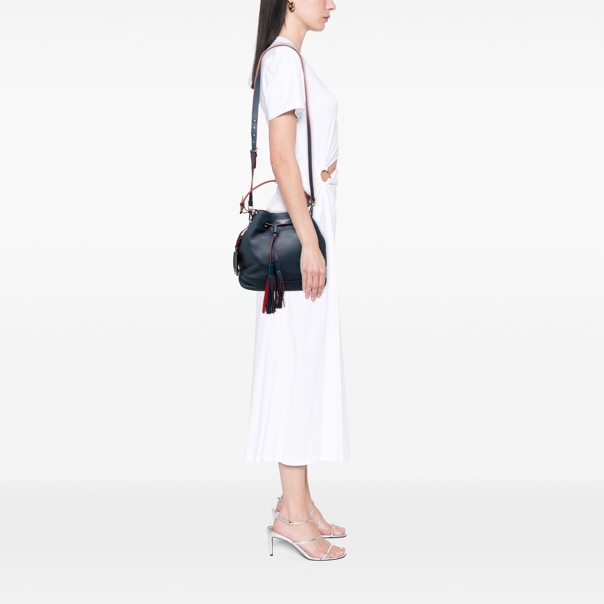 Prada Soft Calf Tassel Convertible Drawstring Bucket Bag