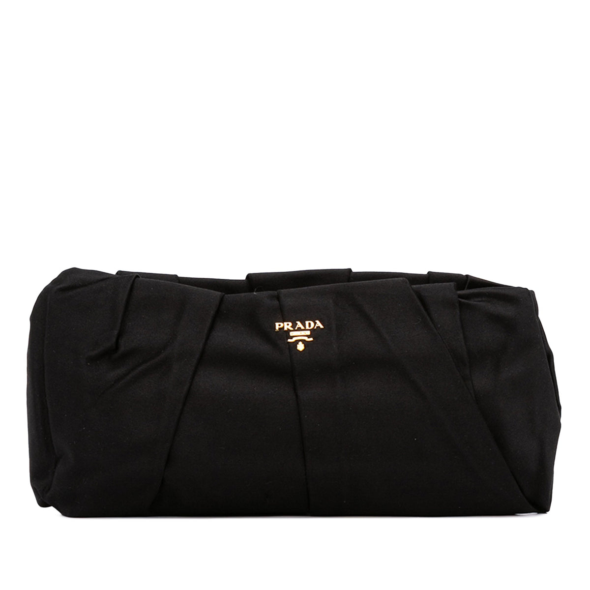 Prada Pleated Satin Frame Clutch — Black