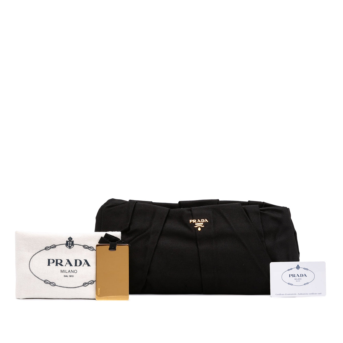 Prada Pleated Satin Frame Clutch — Black
