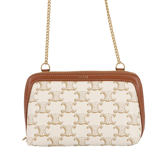 Celine Triomphe Coated Canvas Clutch On Chain
