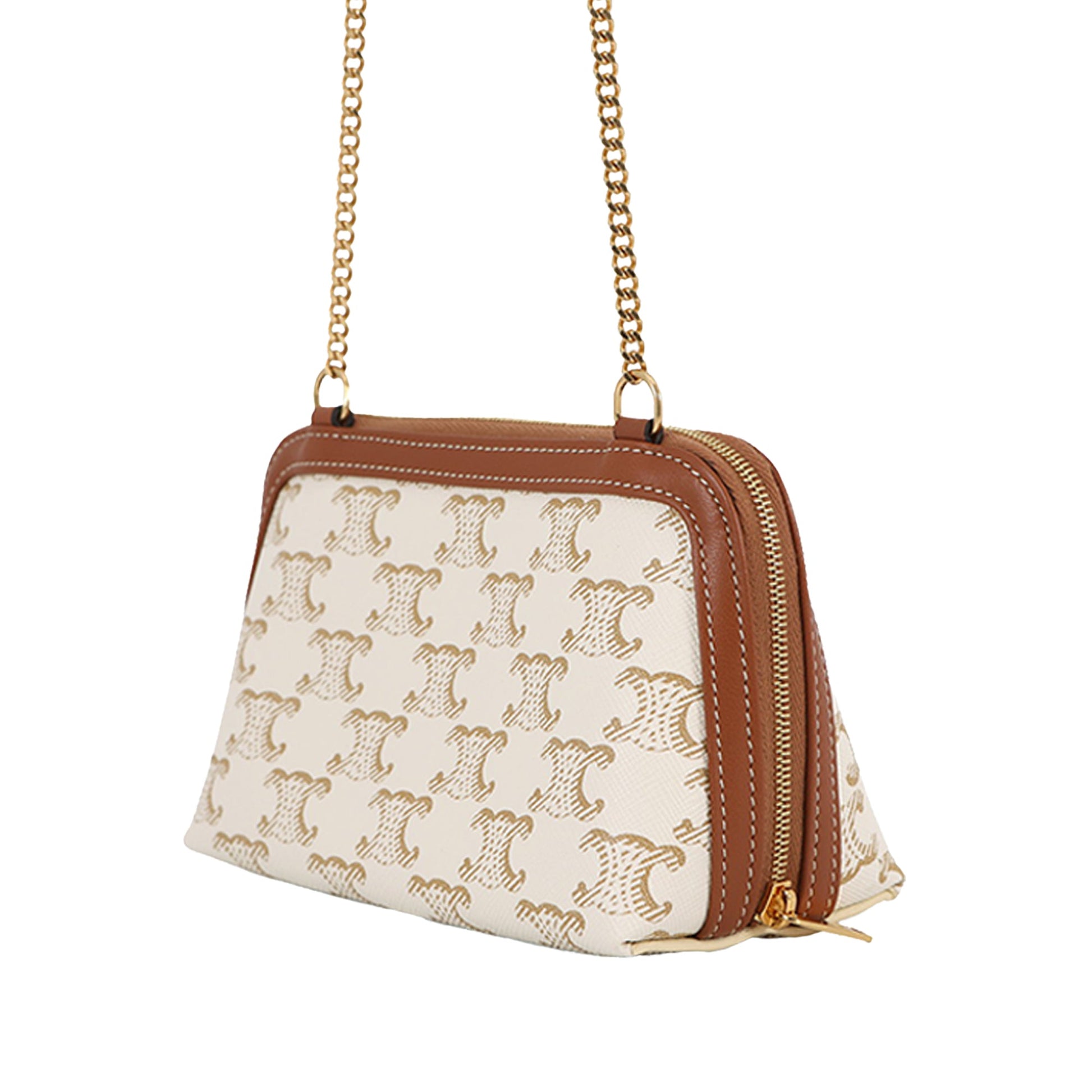 Celine Triomphe Coated Canvas Clutch On Chain
