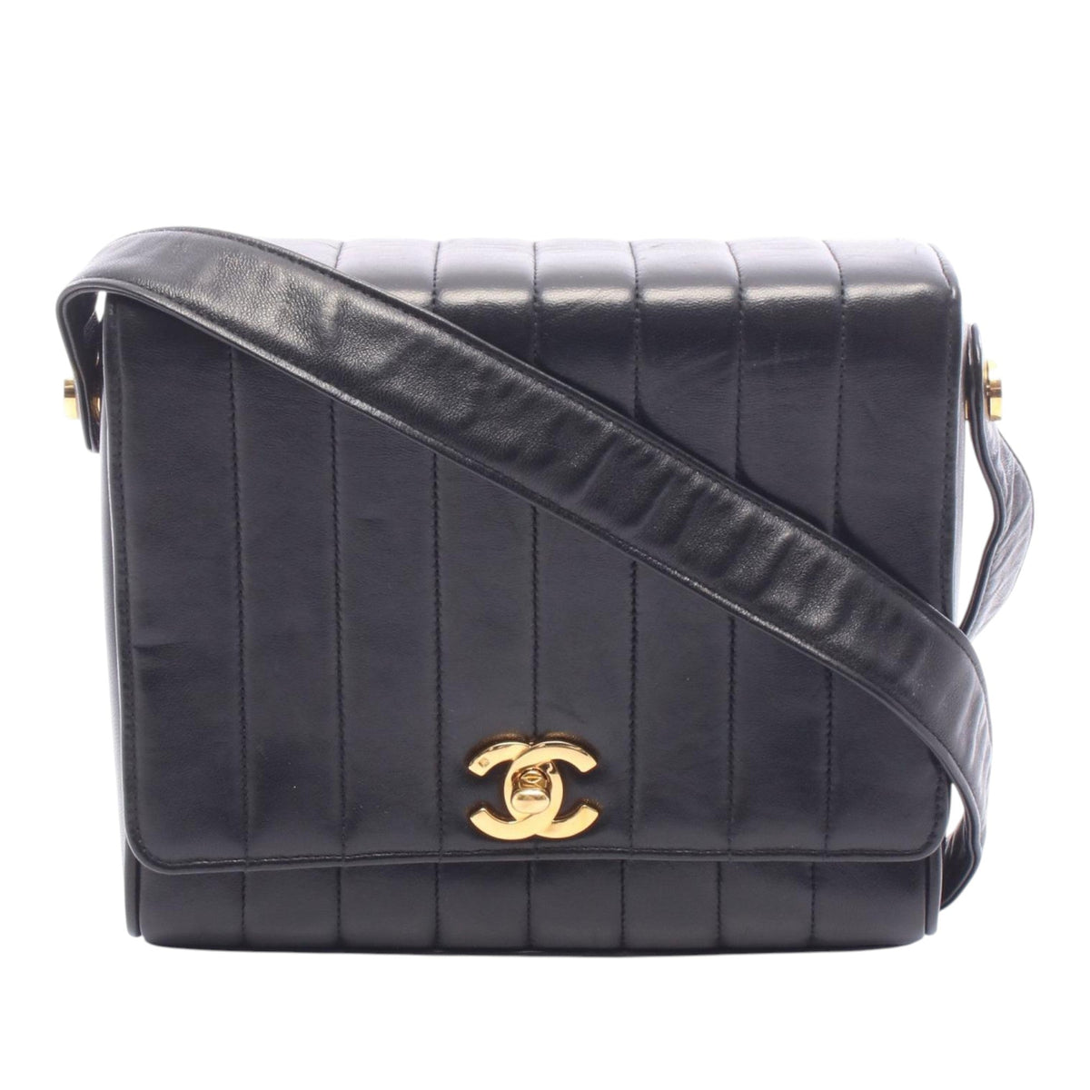 Chanel CC Vertical Quilt Lambskin Mademoiselle Flap — Black