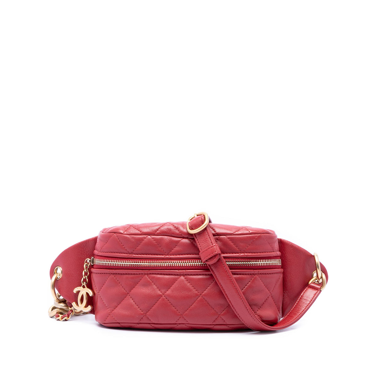 Chanel CC Quilted Lambskin Belt Bag — Red