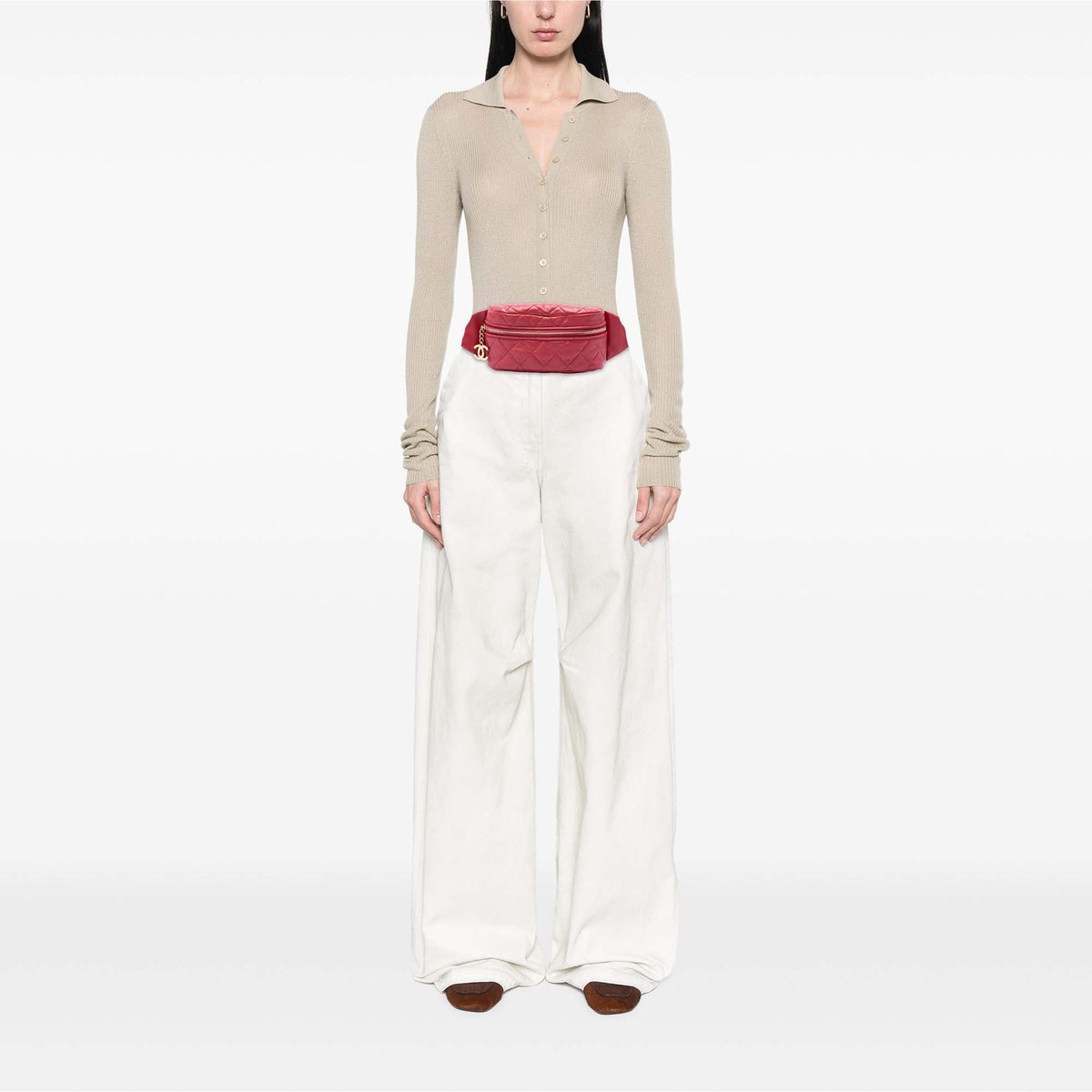 Chanel CC Quilted Lambskin Belt Bag — Red