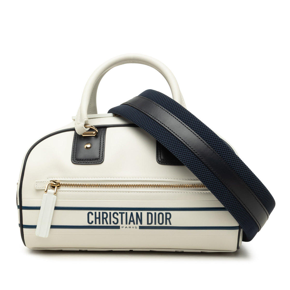 Dior Small Leather Dior Vibe Zip Bowling Bag — White